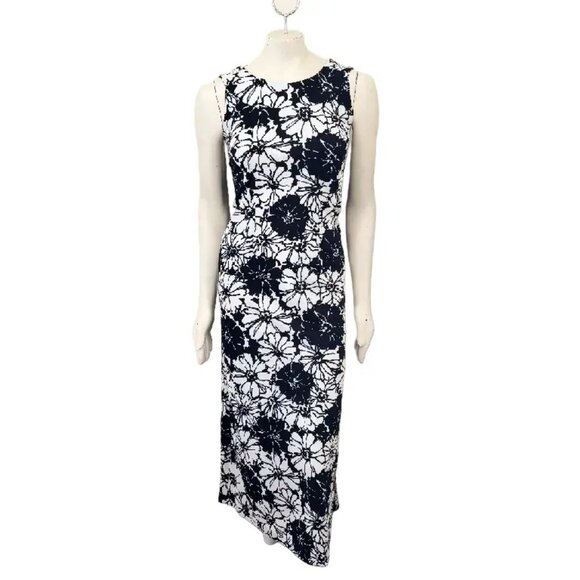 VTG 60s Retro Floral Sleeveless Maxi Dress in Black & White  Evening Formal SZ S - Picture 9 of 9